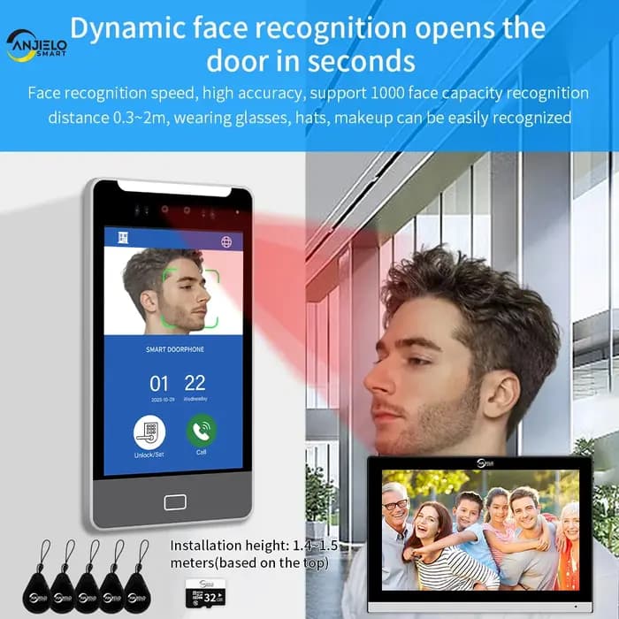 ANJIELO TUYA Interphone Vidéo Intelligent 5-en-1 avec Déverrouillage par Reconnaissance Faciale IA pour Villas