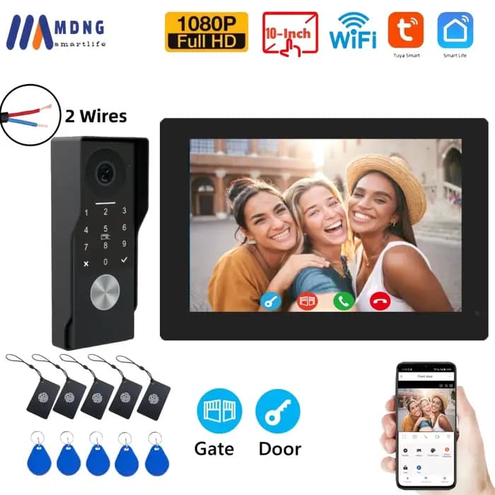 Système d'interphone vidéo Wi-Fi 2 fils avec lecteur de carte et mot de passe