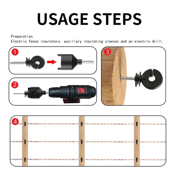 80 isolateurs de clôture électrique, 1 kit d'outils d'installation, isolateurs de poteau à clipser en plastique pour poteaux en T et poteaux en bois, pour fermes et ranchs