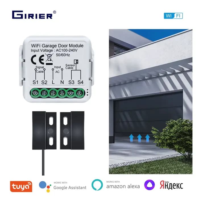 GIRIER WiFi contrôleur d'ouverture de porte de Garage intelligent fonctionne avec Alexa Google Home Assisant Alice App télécommande aucun Hub requis
