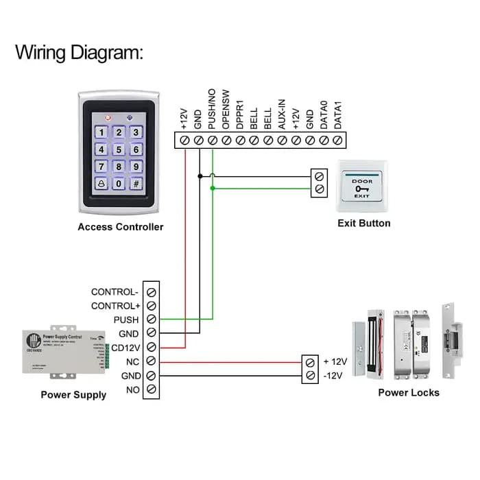 Kit de système de contrôle d'accès RFID en métal avec couvercle étanche + serrure magnétique électrique 180KG + 10 porte-clés + alimentation + bouton de sortie