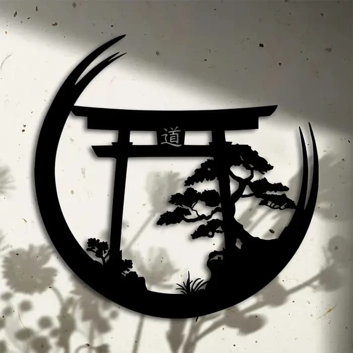 Sculpture murale portail Torii style bonsaï japonais - Art mural en métal