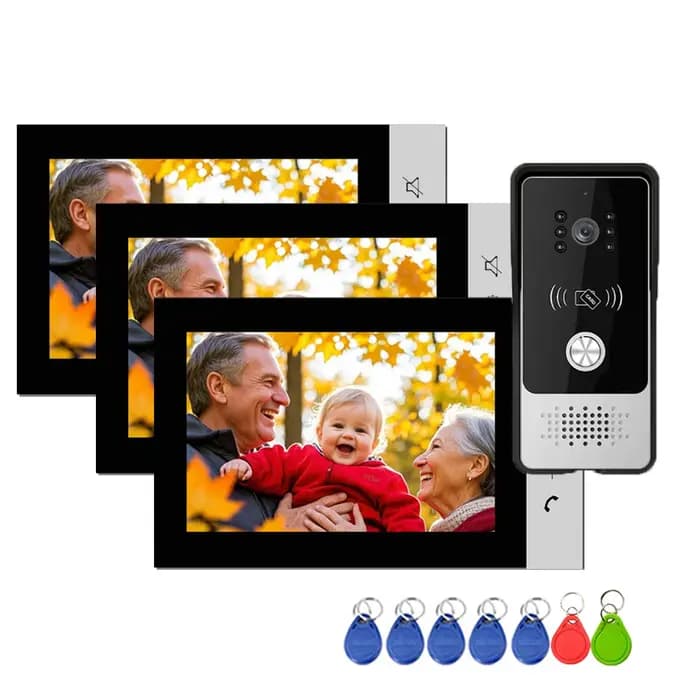 Mirixi – visiophone RFID 7 pouces, système d'interphone domestique avec 3 moniteurs, déverrouillage