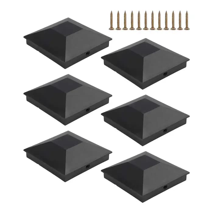 Couvre-poteaux de clôture résistants aux intempéries, 3,5 x 3,5 pouces, finition noire givrée, construction robuste, lot de 6