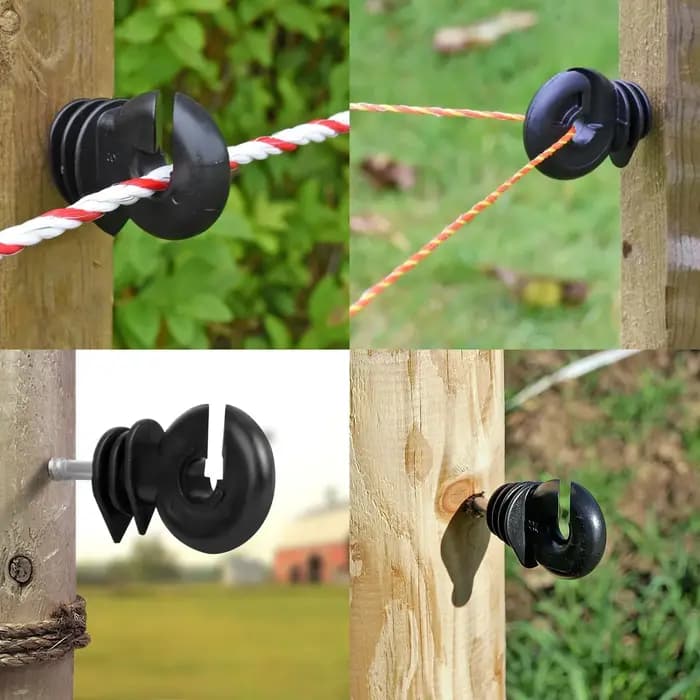 Isolateur de clôture électronique, 100 pièces, poteau de clôture électronique, isolant à visser, anneau noir pour poteau en bois, crèche d'animaux