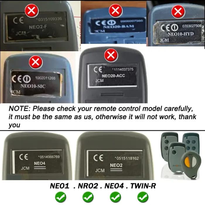 JCM NEO RC1 RC2 RC4 TWIN-R GO NORTON PORTIS Porte de Garage Télécommande Duplicateur 433MHz 868MHz
