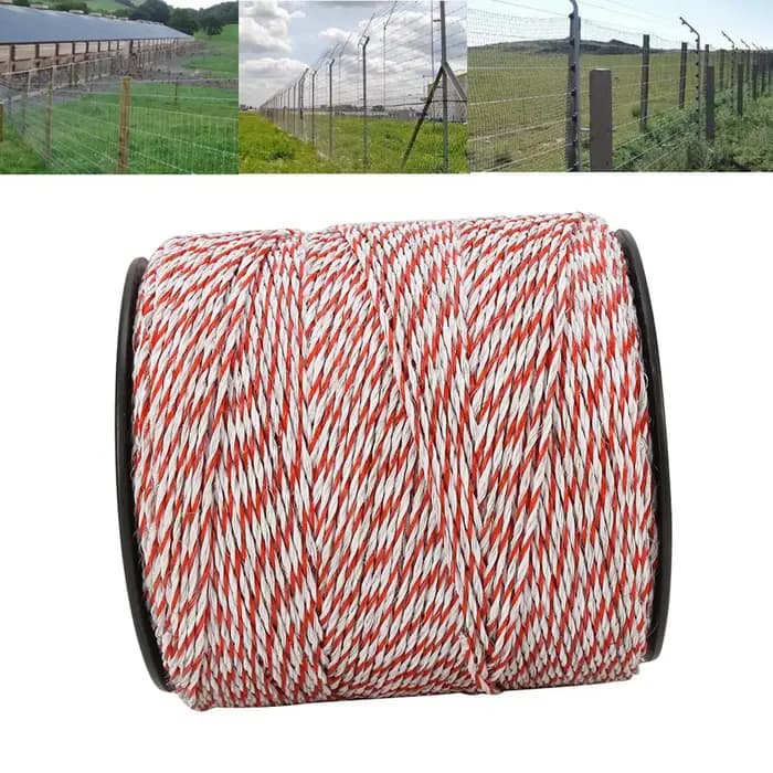 Corde de clôture électrique 500M, fil de clôture électrique blanc et rouge pour bétail, corde conductrice en acier inoxydable, fil de clôture en rouleau