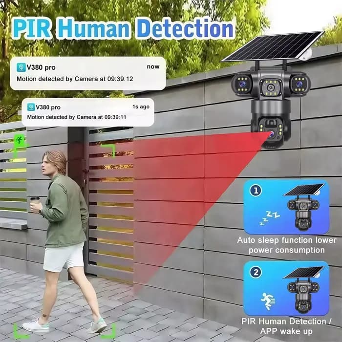 Caméra IP Wifi 15MP, caméra solaire sans fil PTZ